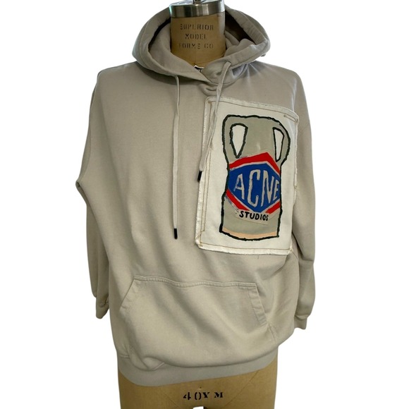 Acne Studios Ceramic Patch Hoodie Sweatshirt Mens Size S Light Gray 100% Cotton - Picture 1 of 9